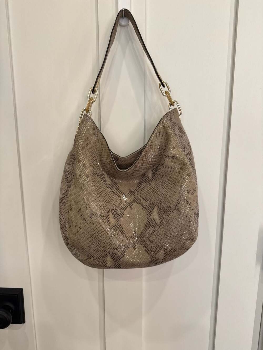 Michael Kors Fulton Large Snakeskin Print Hobo Bag